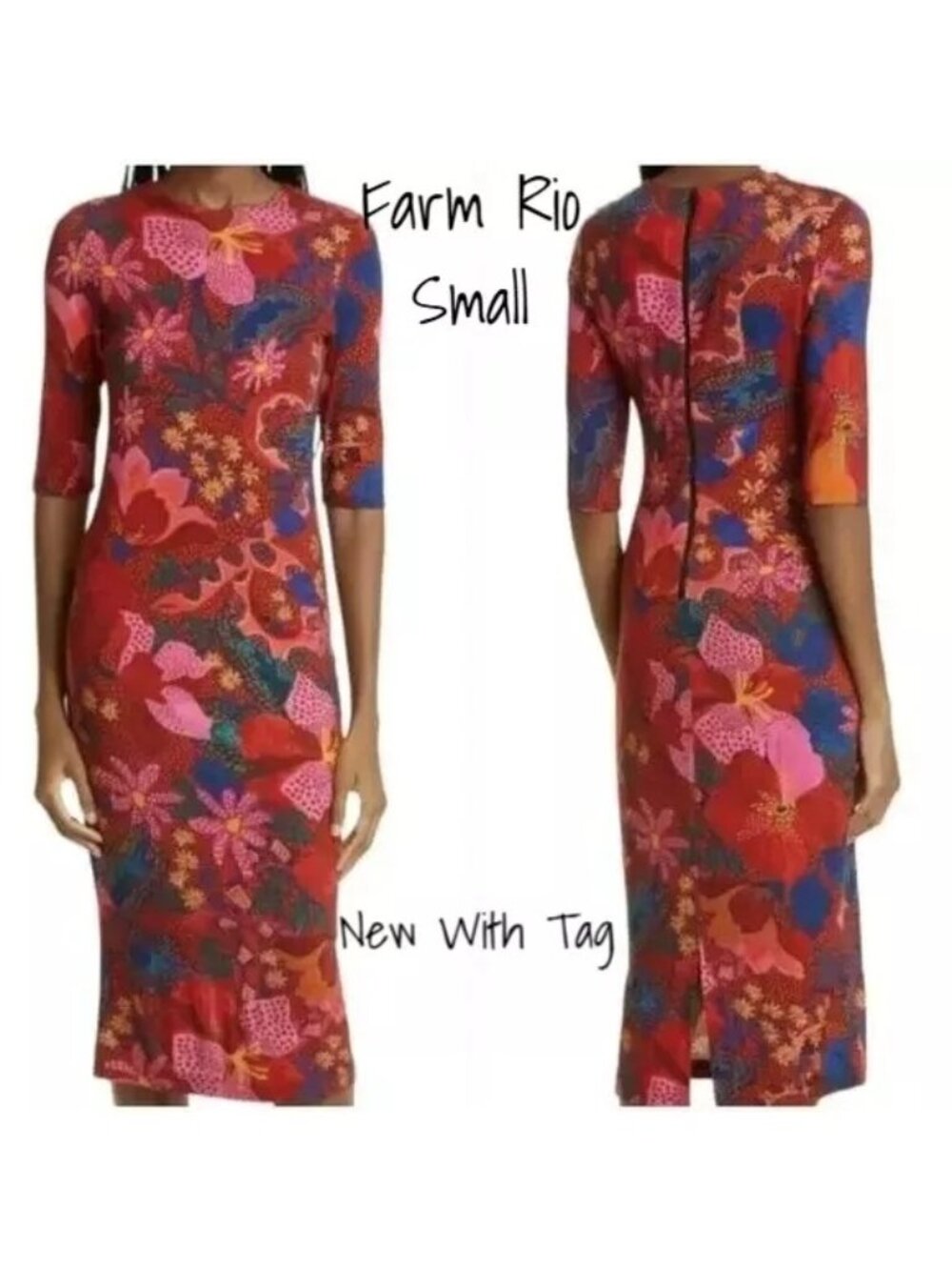 Farm Rio Bodycon Midi Dress - Fitted Size Small, New with Tags